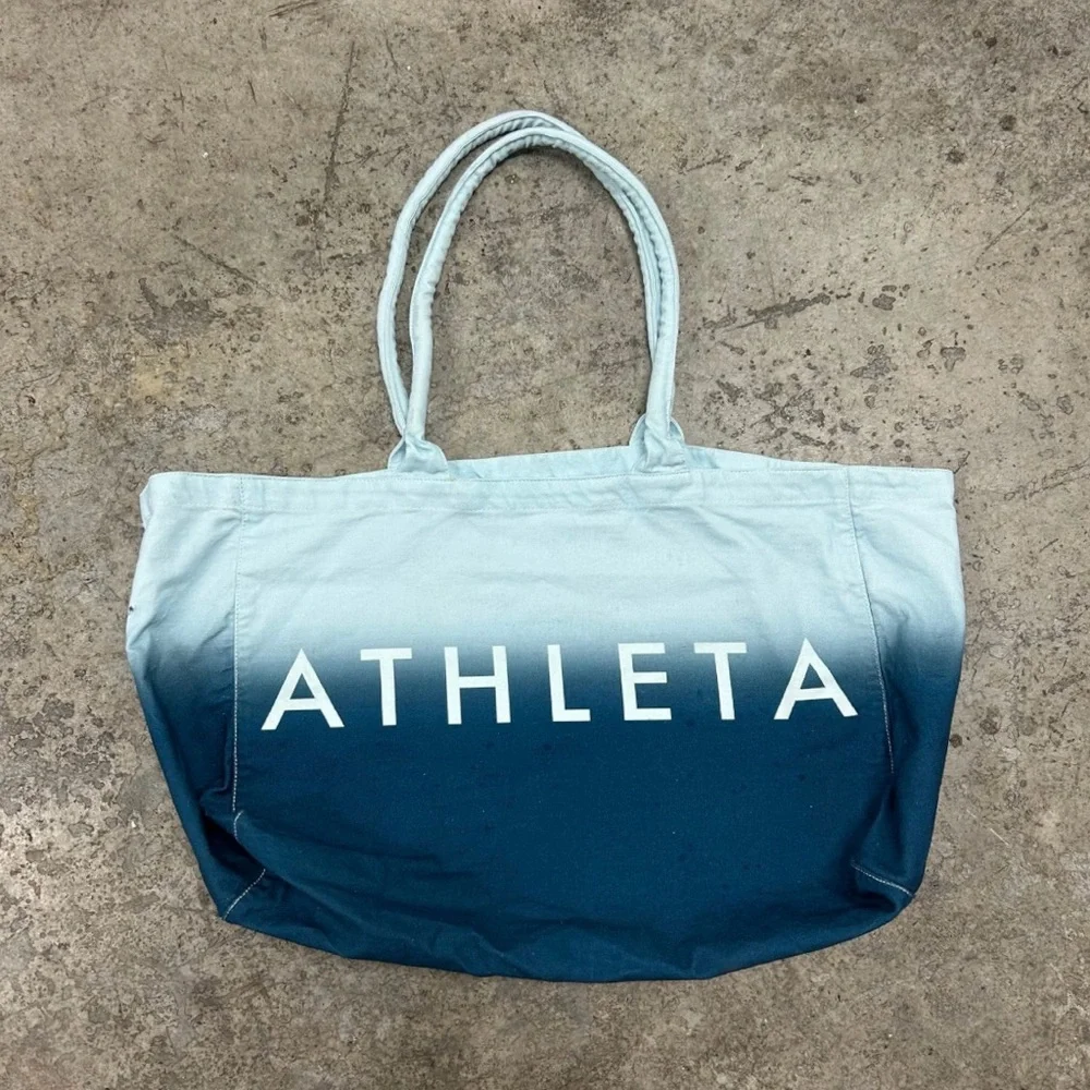 Athleta Large Canvas Blue Gradient Ombré Tote Shoulder Bag Purse